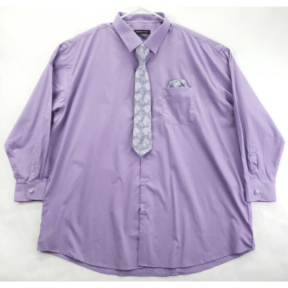 NWOT Adrienne Vittadini Shirt Tie Pocket Square Cufflinks Set Mens 3XL Purple